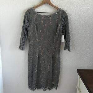 NWT Nordstrom Soieblu Gray Lace Modest Dress Mother of the Bride Wedding Event L